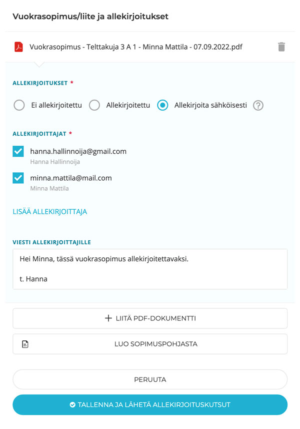 Sähköinen allekirjoitus vuokrasopimuksessa
