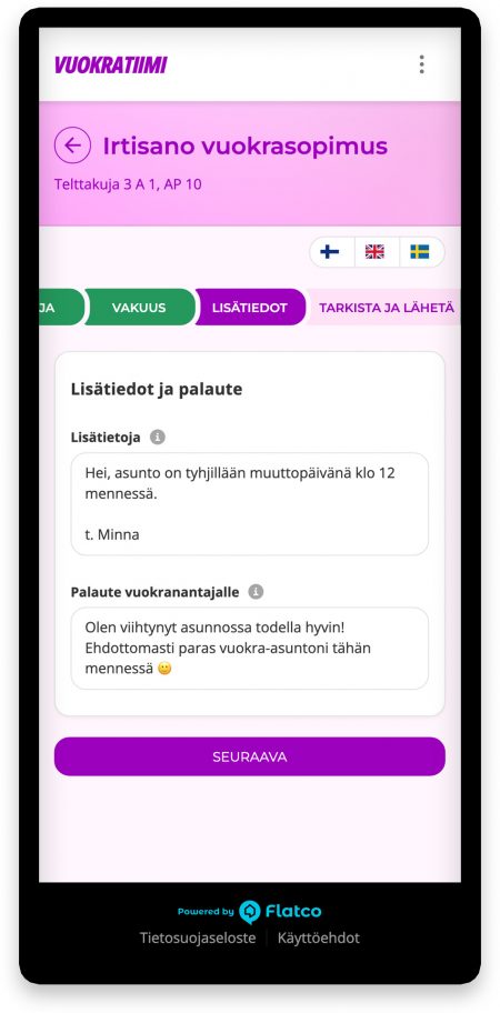 Vuokralaisen sivustolla tehty irtisanominen helpottaa työtäsi